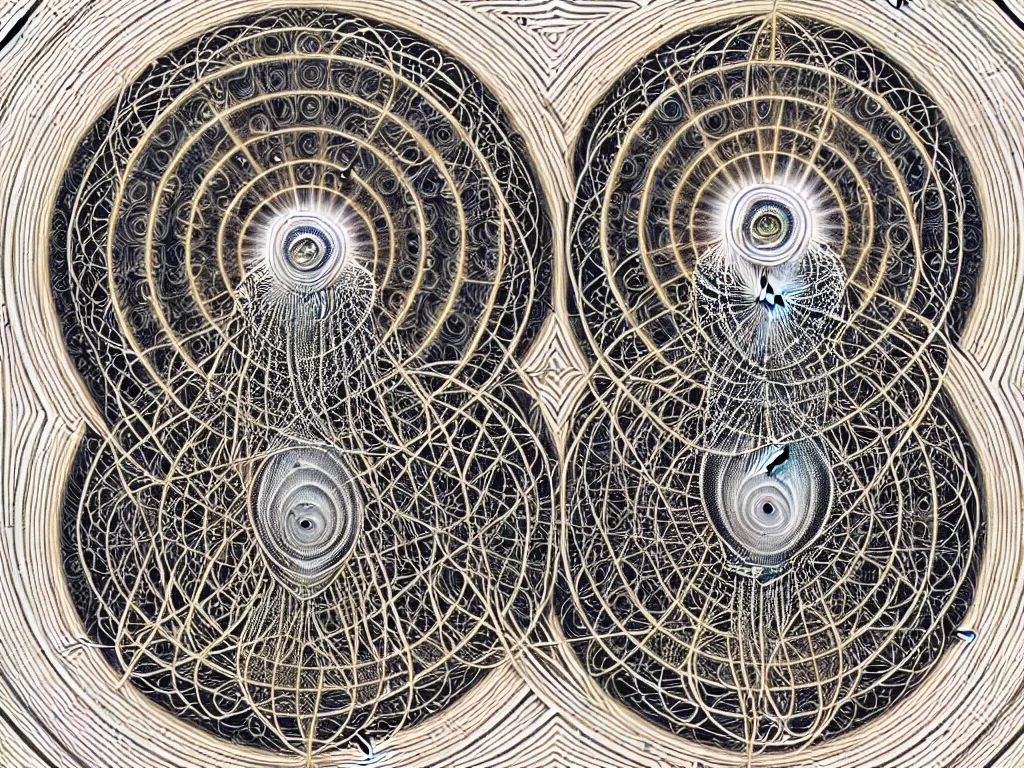 Image similar to neo surrealism, golden ratio, sacred geometry, metatron, art by ernst haeckel and daniel martin diaz and alex grey