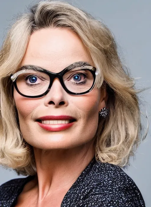 Prompt: DSLR photo portrait still of 63 year old age 63 Margot Robbie at age 63!!!, 85mm f1.8