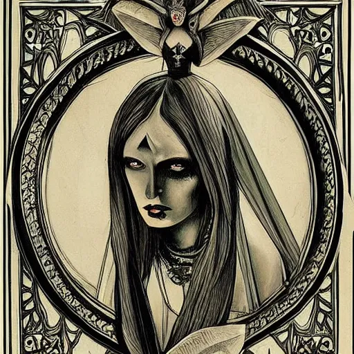 Prompt: gorgeous gothic portrait of a demon woman, intricate detail and composition, highly symmetric