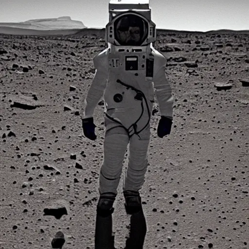 Prompt: extremely detailed photo of carl sagan walking on mars, detailed face