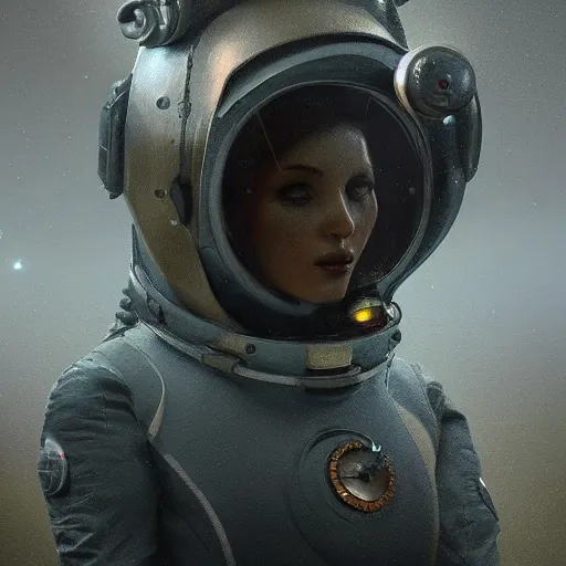 Prompt: soft painting render curiosities lovecraftian, beautiful woman in spacesuit, omnious, horror, accurate features, focus, very intricate ultrafine details, random volumetric lighting, dense fog, award winning masterpiece, octane render 8 k hd, artstation, tom bagshaw inspired