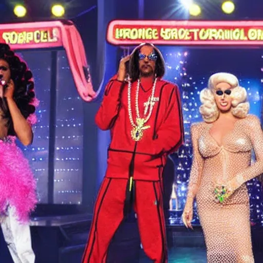 Prompt: snoop dogg on the judging panel of rupauls drag race
