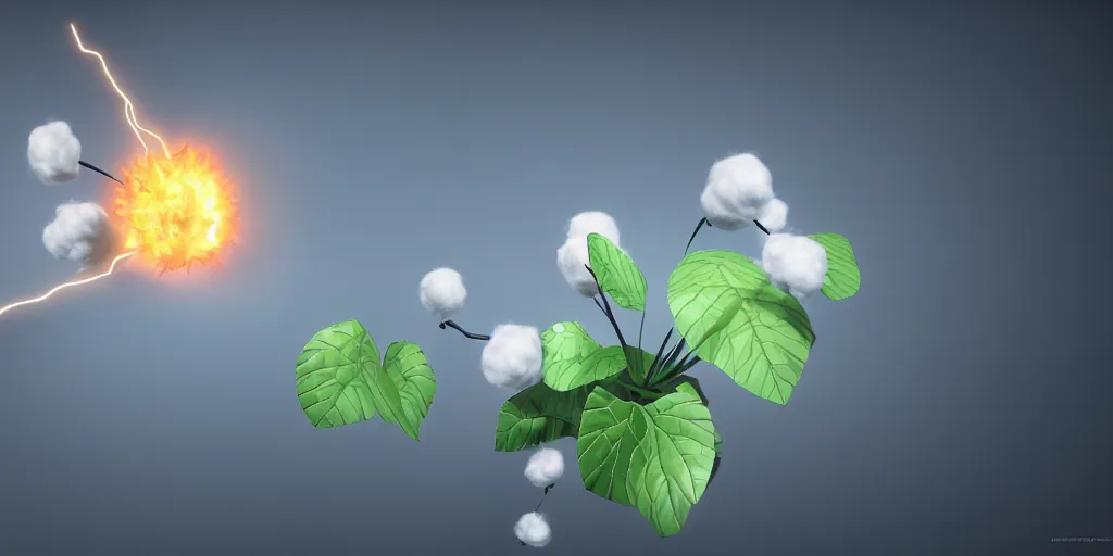 Image similar to explosion in the form of cotton plant, 3 d octane remder, epic lighting, 8 k, by goro fujita