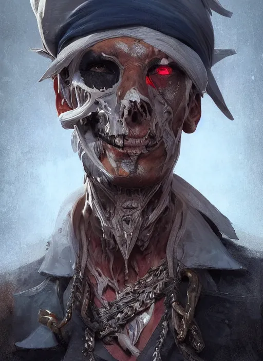 Image similar to a professional digital painting of a pirate with multiple jaws, beautiful bone structure, symmetrical facial features, intricate, elegant, concept art, sharp detail, focused, illustration, smooth render, art style by Ruan Jia and Mandy Jurgens and Ian Spriggs and William-Adolphe Bouguerea