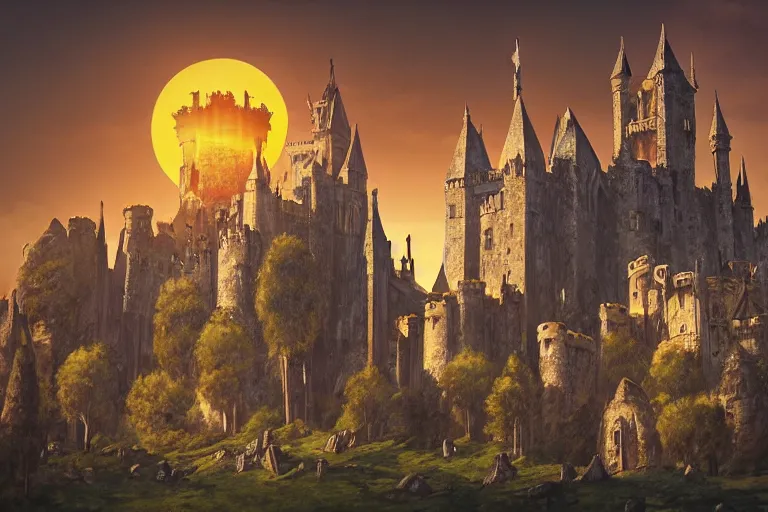 cinematic fantasy medieval castle with towers made of | Stable