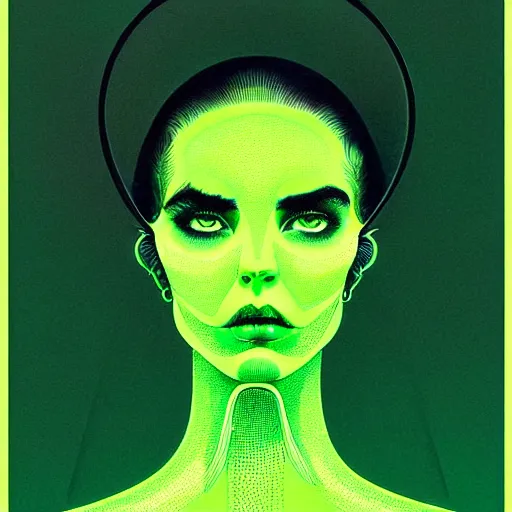 Image similar to medium portrait top light, by killian eng and joe fenton and h r giger and conrad roset, inspired by alien movie 1 9 7 9, lime green background, fine, sharp high detail,