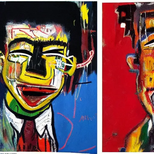 Prompt: an oil painting by ( basquiat ), by kentaro miura!!!, by willy vandersteen, by george w bush, detailed, merged, highly, mashed