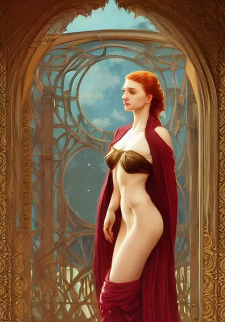 Image similar to sansa gessica chastain, intricate, elegant, highly detailed, digital painting, artstation, concept art, smooth, sharp focus, illustration, art by artgerm and greg rutkowski and alphonse mucha and william - adolphe bouguereau