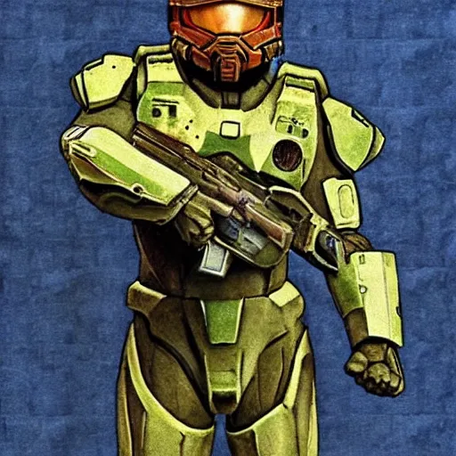 Image similar to master chief in the style of norman rockwell