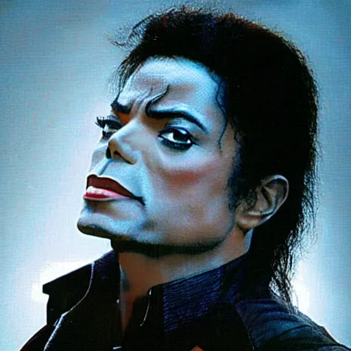 Image similar to “Michael Jackson as Iron Man, looking towards the camera, action, cinematic, dramatic lighting”