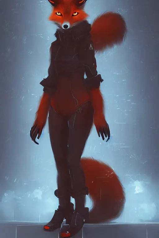 Image similar to a fox fursona, trending on artstation, by kawacy, furry art, digital art, cyberpunk, high quality, backlighting