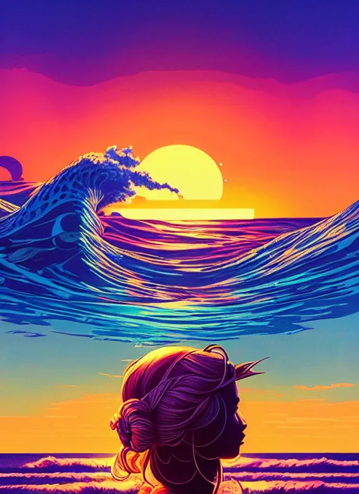 Image similar to ocean with a sunset, tristan eaton, victo ngai, artgerm, rhads, ross draws