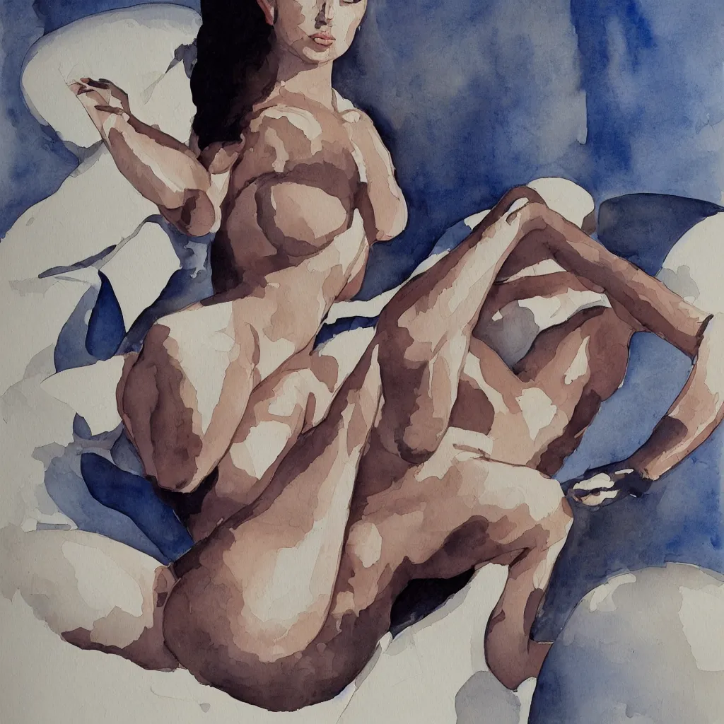 Image similar to odalisque depiction of a beautiful alien femme biology, latex domme, extraterrestrial, sharp focus, by james gurney, by santiago calatrava, by zaha hadid, ornate portrait, high quality, watercolor