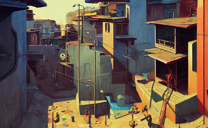 Image similar to Mysteriuos Favela, very coherent, painted by Edward Hopper, Wayne Barlowe, painted by James Gilleard, airbrush, art by JamesJean