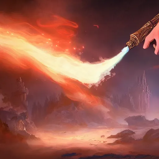 Prompt: ((((((((((magic pen))))))))), magic smoke trails on the magic pen, epic fantasy style, in the style of Greg Rutkowski, hearthstone artwork