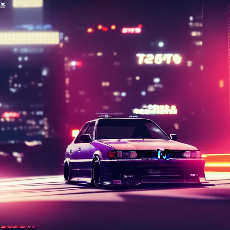 Prompt: toyota jzx 1 0 0 drift, detailed - wheels, shibuya prefecture, cyberpunk girl, cinematic lighting, photorealistic, night photography, octane render