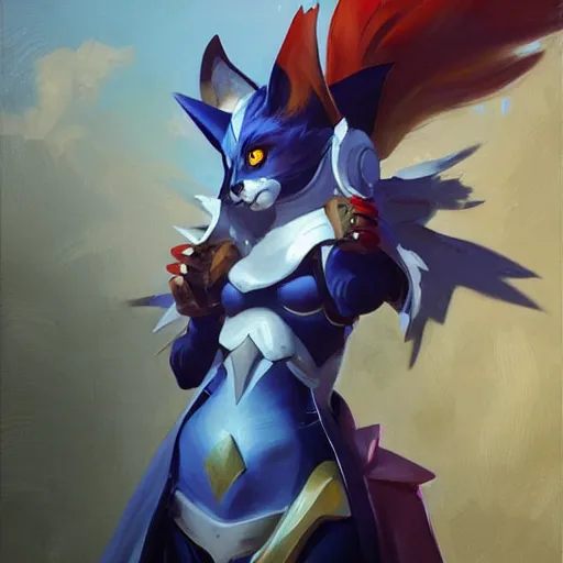 Image similar to greg manchess portrait painting of partially armored ahri from league of legends as overwatch character, medium shot, asymmetrical, profile picture, organic painting, sunny day, matte painting, bold shapes, hard edges, street art, trending on artstation, by huang guangjian, gil elvgren, ruan jia, randy vargas, greg rutkowski