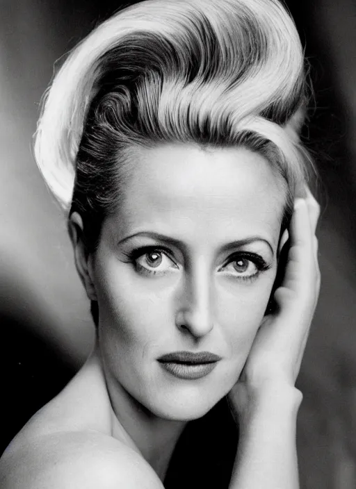 Prompt: a portrait of gillian anderson by mario testino, head shot, award winning, cover of vogue 1 9 5 0, 1 9 5 0, 1 9 5 0 s style, 1 9 5 0 s hairstyle, sony a 7 r