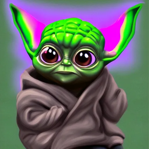 Prompt: portrait of baby yoda, highly detailed, centered, solid color background, digital painting