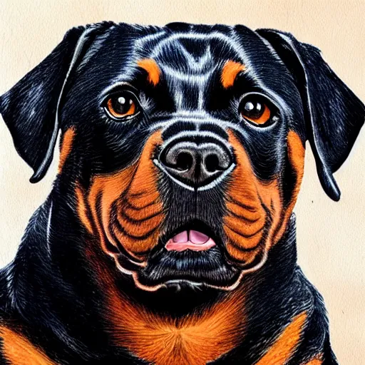 Prompt: crying Rottweiler caricature