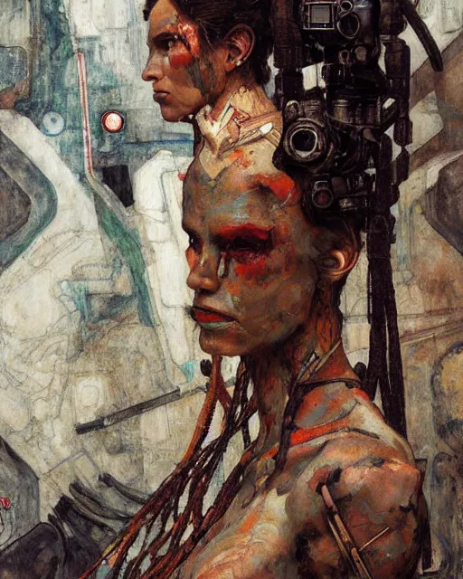 Prompt: portrait of a cyborg shaman by greg rutkowski in the style of egon schiele