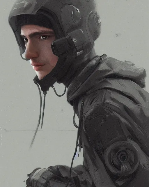 Image similar to Medium shot of a character wearing techwear in the style of greg rutkowski