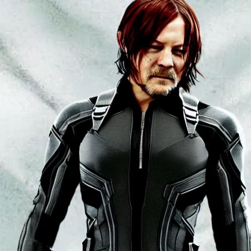 Image similar to Norman Reedus as Black Widow from The Avengers, cinematic photo