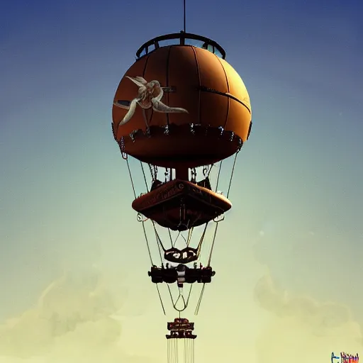 Prompt: brown airship in the sky steampunk ornaments zodiac artstation dramatic lights