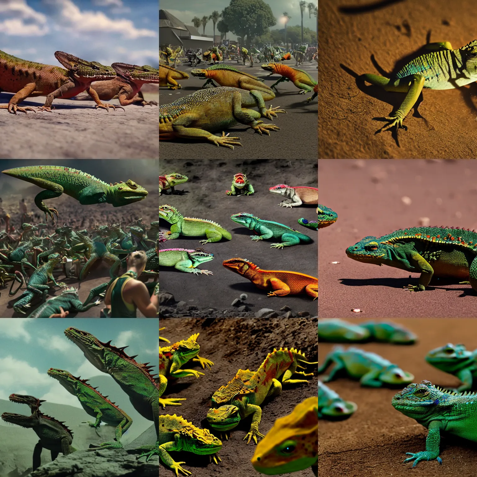 Prompt: lot lizards parade, 8 k, cinematic lighting, movie still, hd