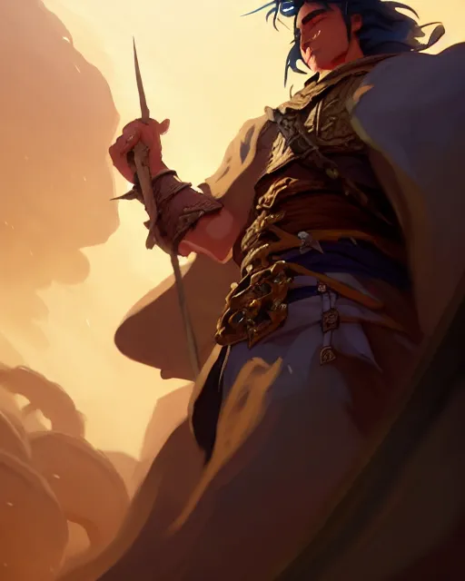 Image similar to closeup of the hero of the ages walking the streets of waterdeep, d & d fantasy art, artstation character design contest winner, trending on cgsociety, concept art, speedpaint, beautiful digital art, jesper ejsing, james jean, justin gerard, fenghua zhong, makoto shinkai, highly detailed, rim light, 8 k