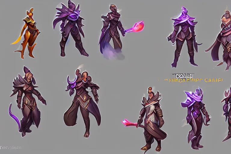 Prompt: Concept art of the new League of Legends Champion, Isometric, Digital Painting, Trending on Artstation, Character Reference Sheet