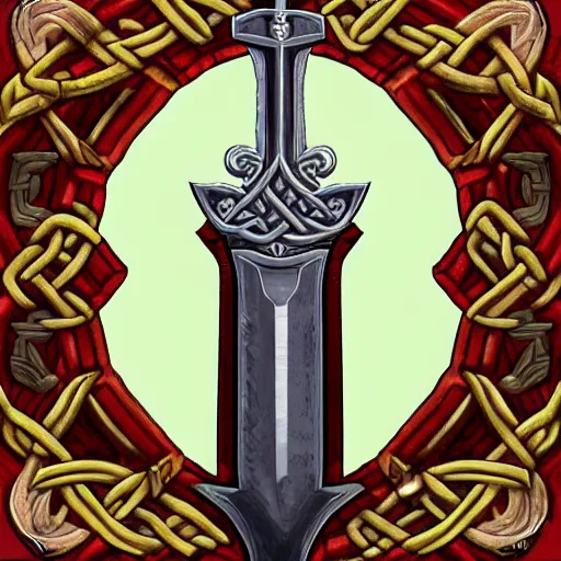 Image similar to PNG sprite for videogame a celtic sword, very detailed, Gamin, sharp focus, deviantart, 4k