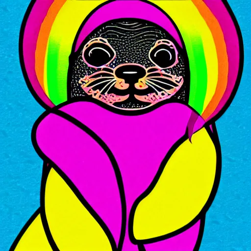 Image similar to rainbow baby otter. pop art