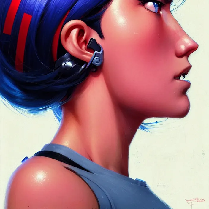 Image similar to side portrait of cyborg girl | | head and shoulders only, audrey plaza, fine detail!! anime!! realistic shaded lighting!! poster by ilya kuvshinov katsuhiro otomo ghost - in - the - shell, magali villeneuve, artgerm, jeremy lipkin and michael garmash and rob rey