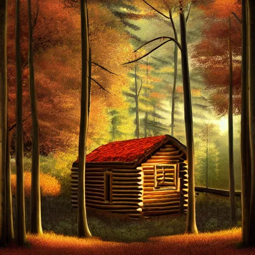 Image similar to cabin in an autumn forest, artstation