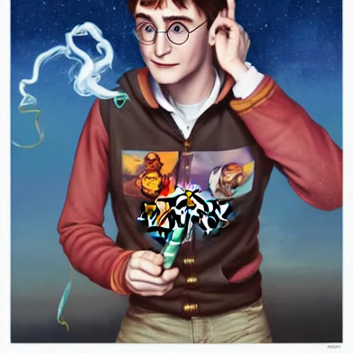 Prompt: harry potter smoking weed and being high as a kite, Pixar style, by Tristan Eaton Stanley Artgerm and Tom Bagshaw.