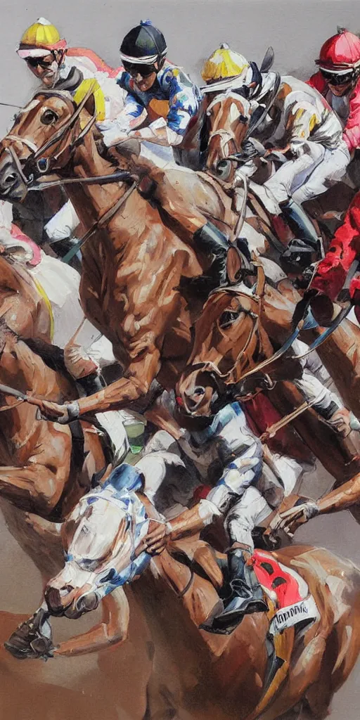 Image similar to oil painting scene from Horse racing by kim jung gi