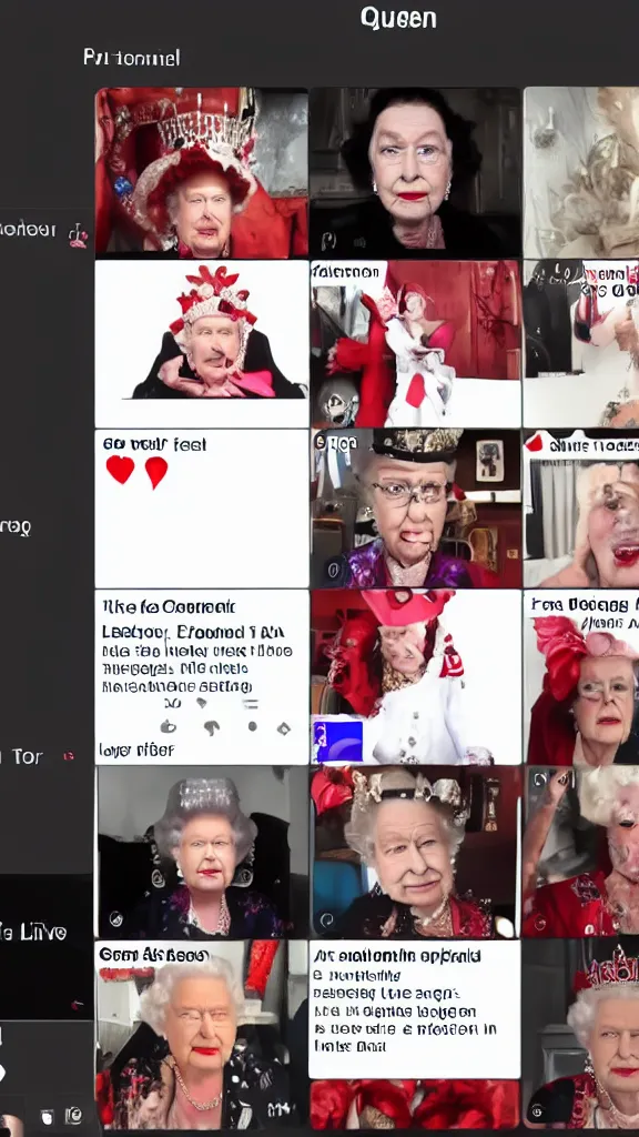 Image similar to queen elizabeth tiktok live stream screenshot