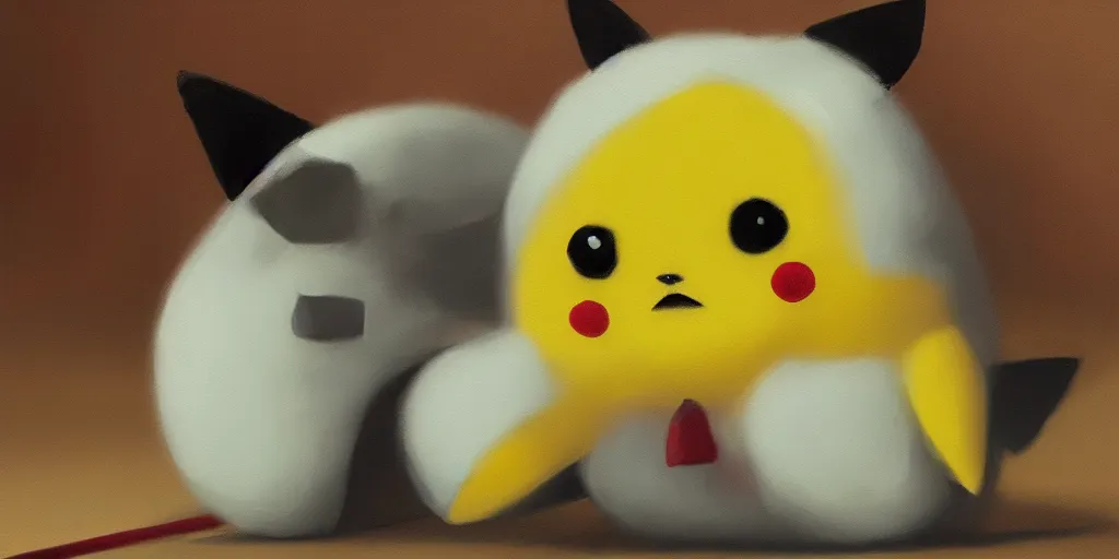 Prompt: onigiri that looks like pikachu, cinematic lighting, detailed oil painting, 8k