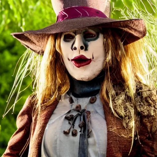 Image similar to menacing female scarecrow, movie still