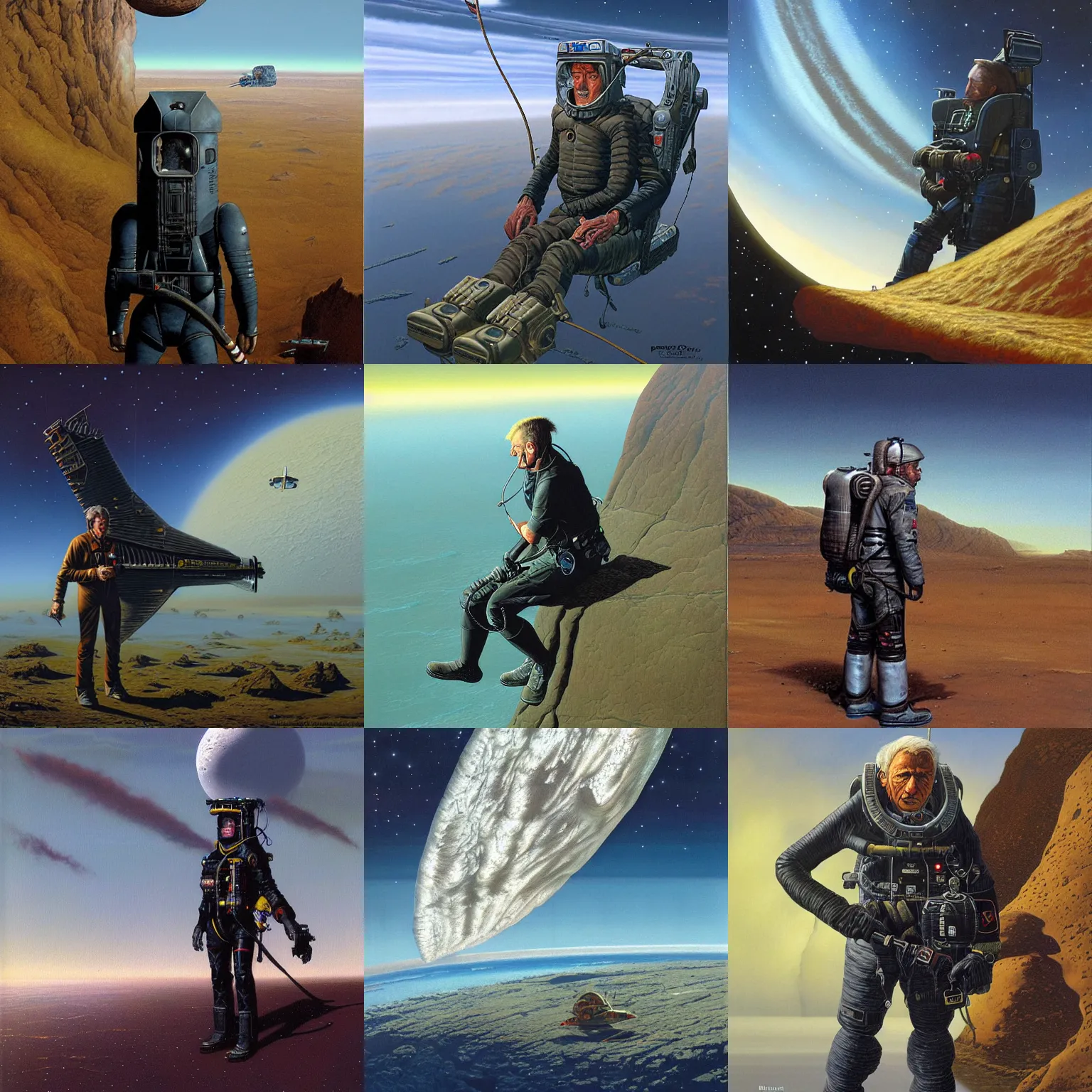 Prompt: peter elson painting of an explorer