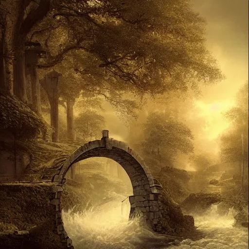 Prompt: the river flows thru the gates of time by quentin mabille