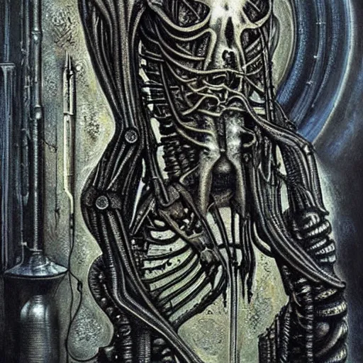 Prompt: agony frozen in time, artwork by H R Giger