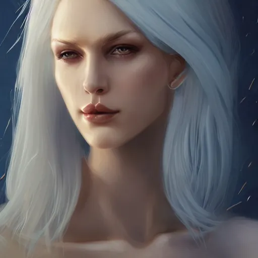 Prompt: white haired deity, godly, elegant, smooth, artstation, by Charlie bowater