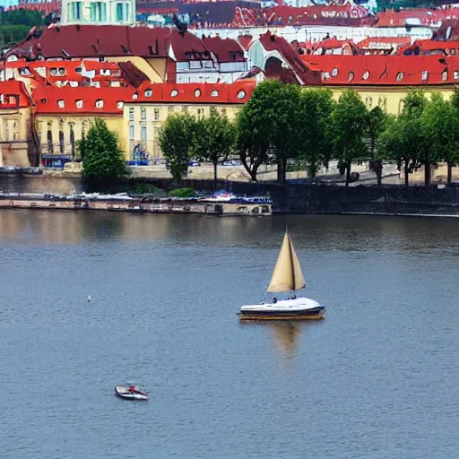 Prompt: Sailing boat in Prague