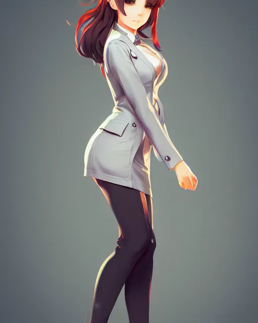 Image similar to full body shot of a beautiful waitress woman in work attire, art by saruei and guweiz and ilya kuvshinov, digital art, highly detailed, intricate, sharp focus, trending on artstation hq, deviantart, pinterest, unreal engine 5, 4 k uhd image