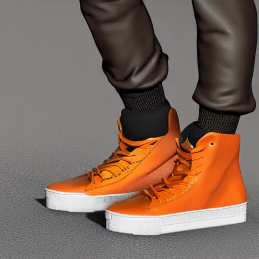 Image similar to Among us crewmate wearing large high-top basketball sneakers, colorful leather shoes, photorealistic, 3D render