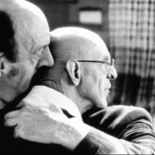 Image similar to jonathan banks kissing bryan cranston, movie still