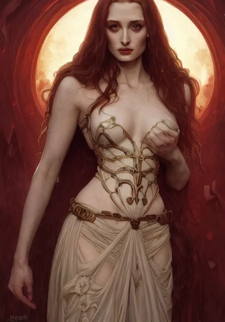 Image similar to sansa angeline jolie gessica chastain mummy goddess of death demon, intricate, elegant, highly detailed, digital painting, artstation, concept art, smooth, sharp focus, illustration, art by artgerm and greg rutkowski and alphonse mucha and william - adolphe bouguereau