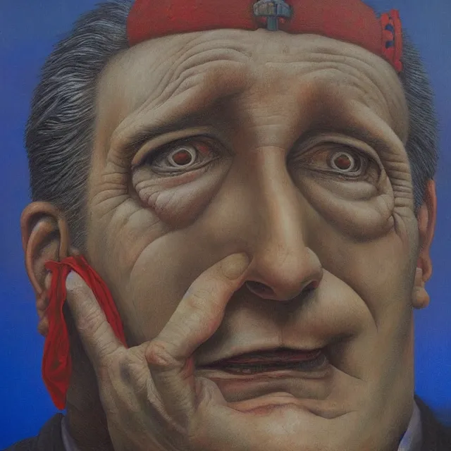 Image similar to an oil on canvas portrait painting of ted cruz, surrealism, surrealist, cosmic horror, rob gonsalves, beksinski, high detail